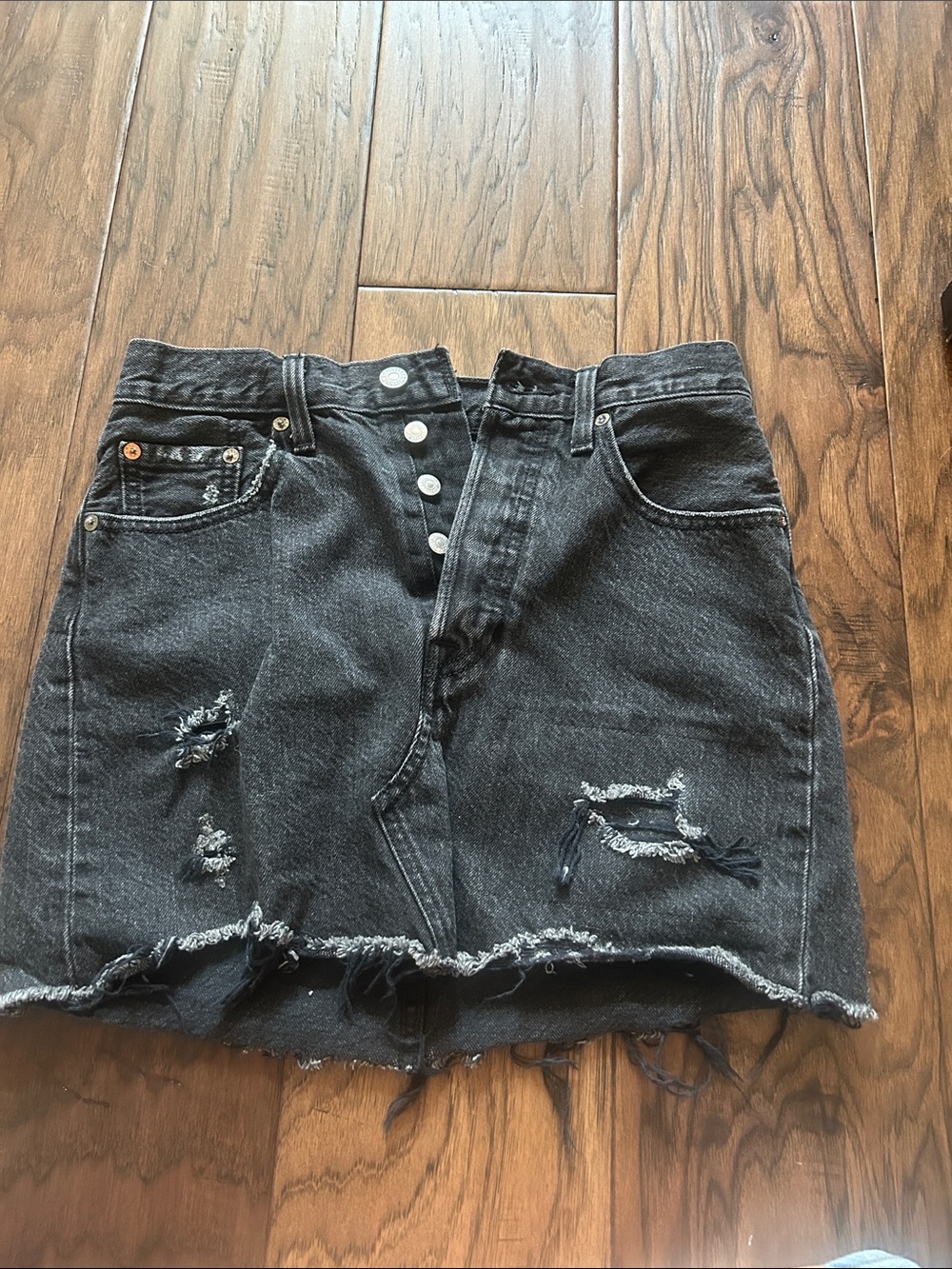 Distressed Black Denim Mini Skirt - Women